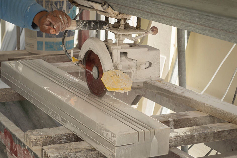 Materials containing crystalline silica are cut.