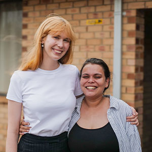 Maurice Blackburn lawyer Lily Hart visiting Deanne at home.
